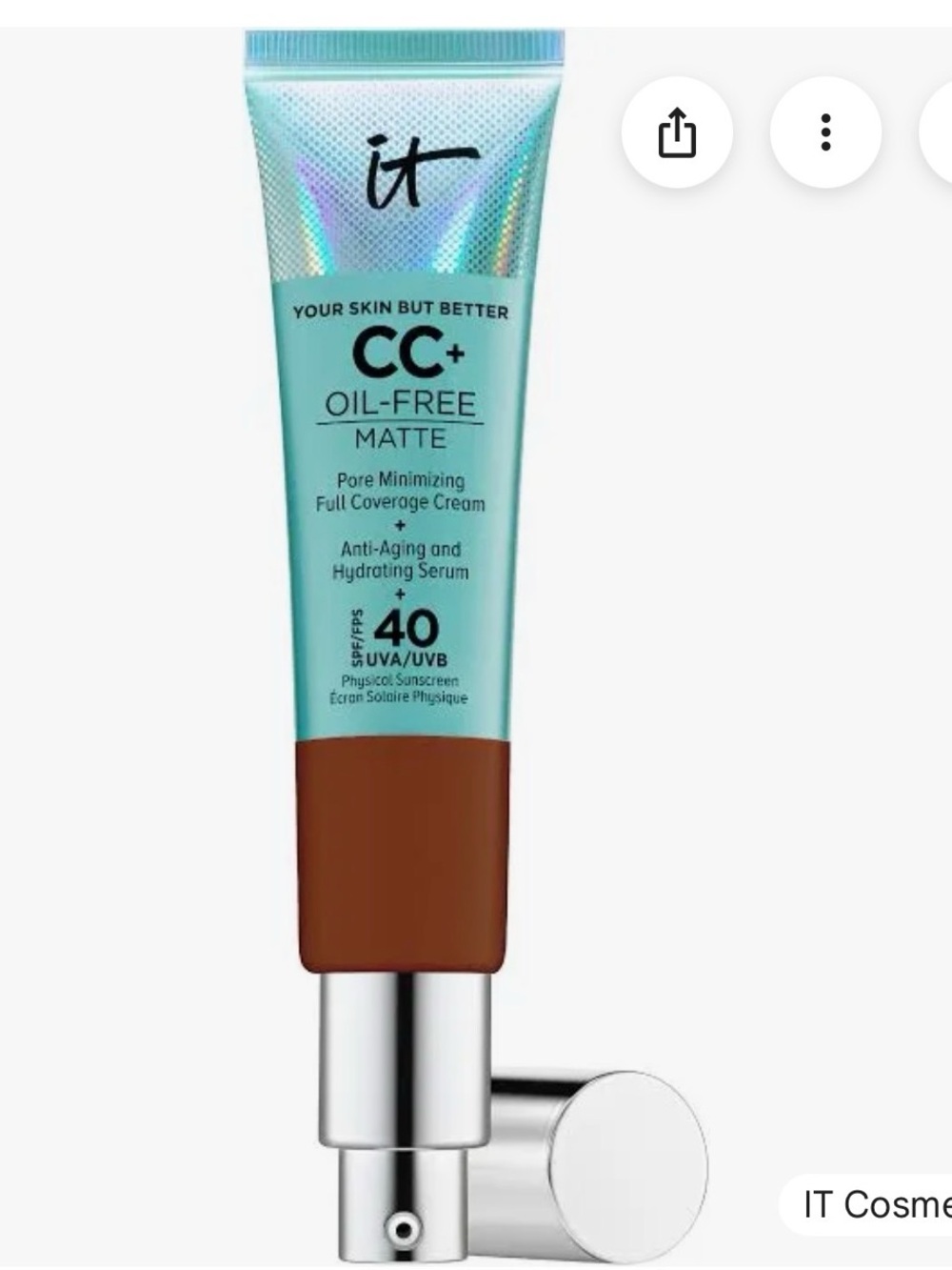 it cosmetics CC+ Oil-Free Matte Full Coverage Cream - Teal Tube with Brown Shade